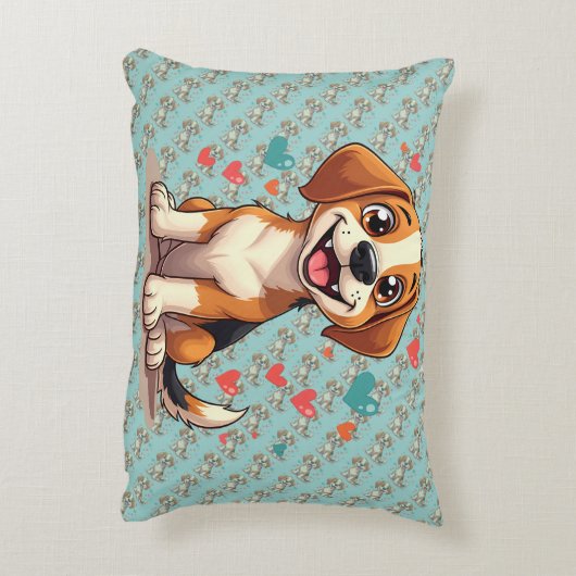 かわいいかわいいビーグルとハートよくはしゃぐ犬 アクセントクッション (裏面(縦))