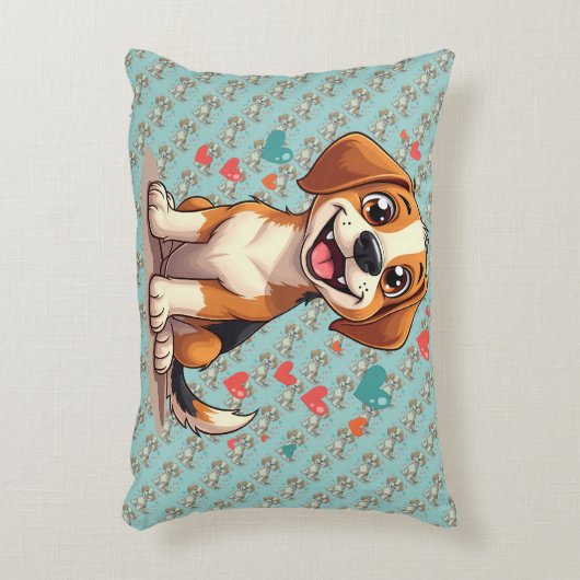 かわいいかわいいビーグルとハートよくはしゃぐ犬 アクセントクッション (正面(垂直))