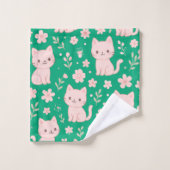 かわいいかわいいピンクの猫と花タオル集 バスタオルセット (ウォッシュタオル)