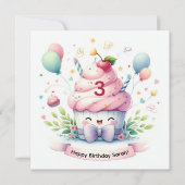 かわいいかわいいピンクカップケーキハッピーバースデー カード (正面)