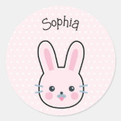 かわいいかわいいピンクバニーと水玉模様 ラウンドシール (正面)