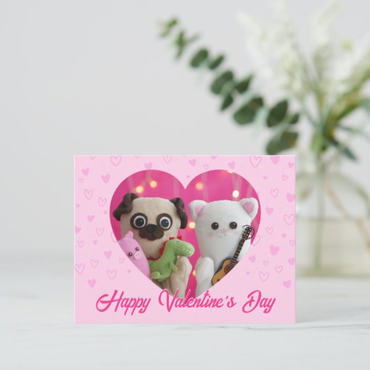 かわいいかわいいピンクパステルハートバレンタインデー シーズンポストカード (スタンド正面)