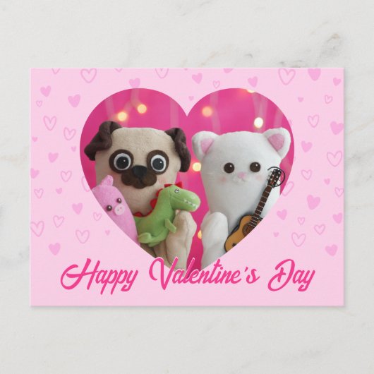 かわいいかわいいピンクパステルハートバレンタインデー シーズンポストカード (正面)