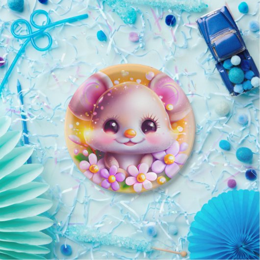 かわいいかわいいピンクマウス ペーパープレート (パーティー)