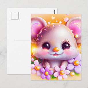 かわいいかわいいピンクマウス ポストカード