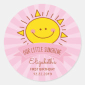 かわいいかわいいピンク小さなサンシャインキッズ1st誕生日 ラウンドシール (正面)