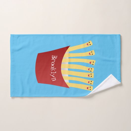 かわいいかわいいフライドファストフード漫画イラストレーション バスタオルセット (ハンドタオル)