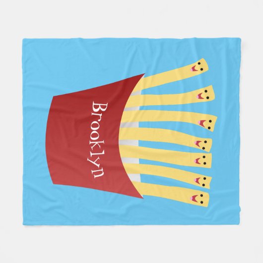 かわいいかわいいフライドファストフード漫画イラストレーション フリースブランケット (正面(横))