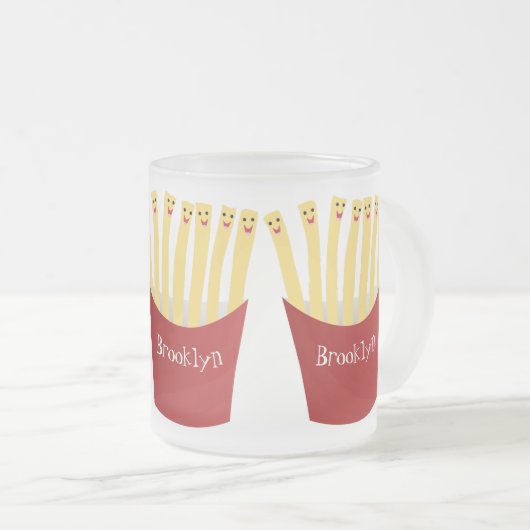 かわいいかわいいフライドファストフード漫画イラストレーション フロストグラスマグカップ (正面右)