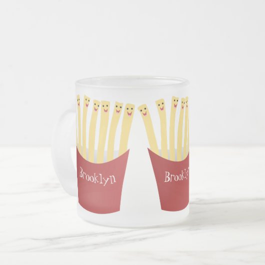 かわいいかわいいフライドファストフード漫画イラストレーション フロストグラスマグカップ (正面左)