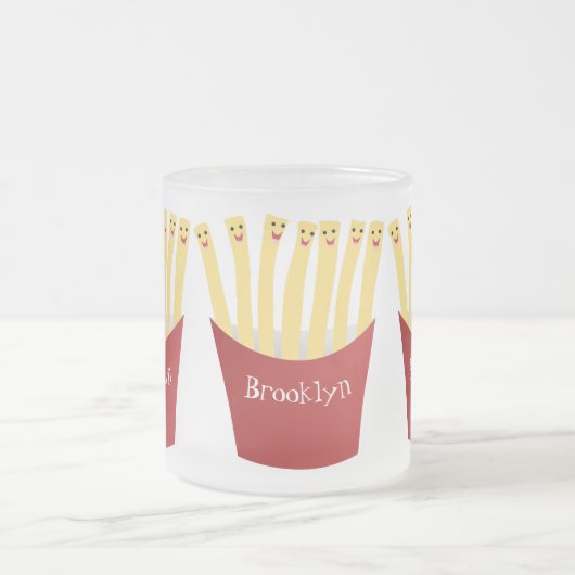 かわいいかわいいフライドファストフード漫画イラストレーション フロストグラスマグカップ (中央)