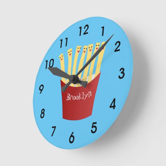 かわいいかわいいフライドファストフード漫画イラストレーション ラウンド壁時計 (傾斜)