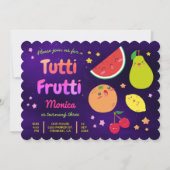 かわいいかわいいフルーツトゥッティフルーティバースデーパーティー 招待状 (正面)