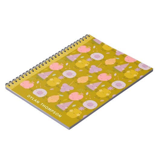 かわいいかわいいフルーツパーソナライズされた柄の名前グリーン ノートブック (左側)