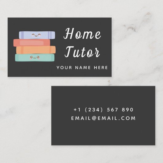 かわいいかわいいブックスホームチューター先生シンプルグレイ 名刺 (正面/裏面)