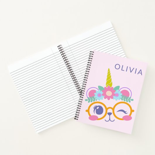 かわいいかわいいベアーユニコーン顔ピンクパーソナライズされた ノートブック (内部)