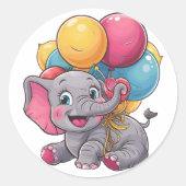 かわいいかわいいベビーゾウとバルーンカラフル付き ラウンドシール (正面)
