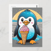 かわいいかわいいペンギンアイスクリームビーチ ポストカード (正面/裏面)