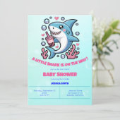 かわいいかわいいボバシャークピンク&ブルーベビーシャワー 招待状 (スタンド正面)