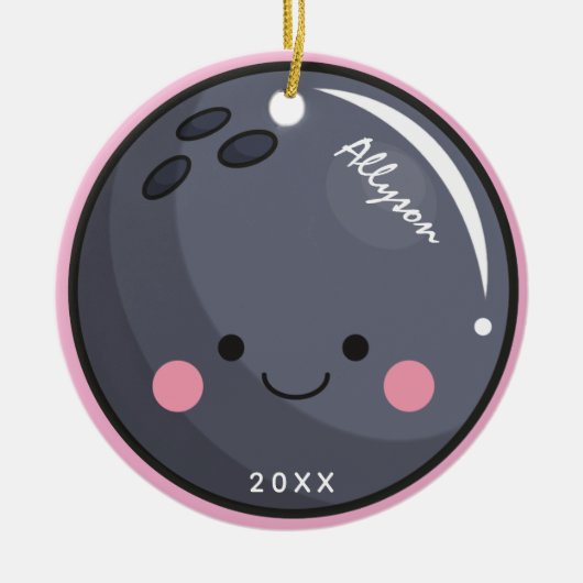 かわいいかわいいボーリングボールガールズネーム&イヤースポーティ セラミックオーナメント (正面)