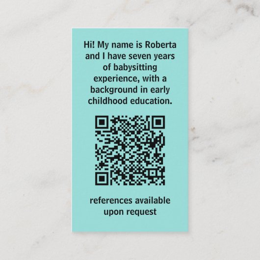 かわいいかわいいマンガキャットベビーシッターQR 名刺 (裏面)