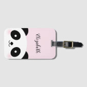 かわいいかわいいマンガパンダベア名前をカスタムするピンク ラゲッジタグ (正面横)