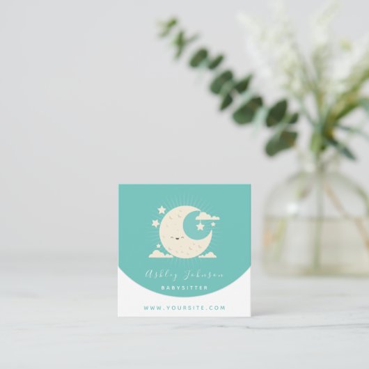 かわいいかわいいムーンベビーシッター託児ソーシャルメディア スクエア名刺 (スタンド正面)