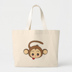 かわいいかわいいモンキーイラストレーション ラージトートバッグ