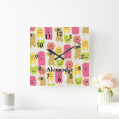 かわいいかわいいモンスターズ子供部屋ウォールクロック スクエア壁時計 (ホーム)