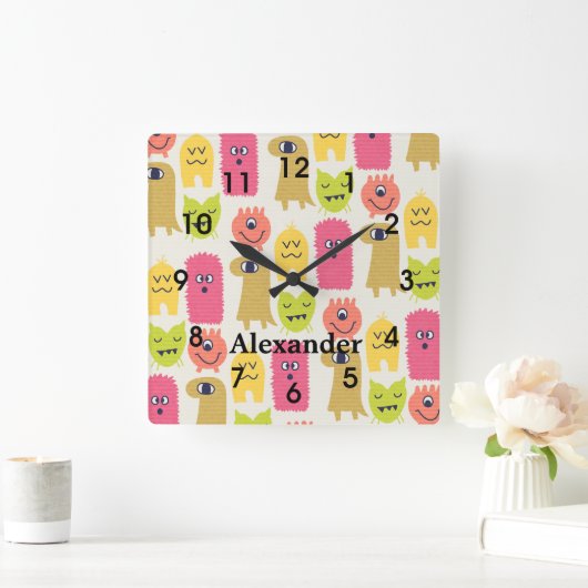 かわいいかわいいモンスターズ子供部屋ウォールクロック スクエア壁時計 (ホーム)