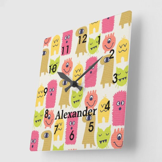 かわいいかわいいモンスターズ子供部屋ウォールクロック スクエア壁時計 (傾斜)