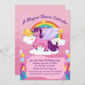 かわいいかわいいユニコーン誕生日招待状 招待状 (正面/裏面)