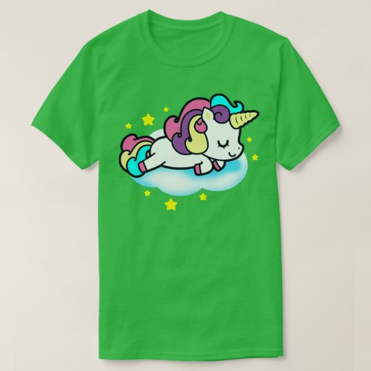 かわいいかわいいユニコーン雲の上で眠るユニコーンGif Tシャツ (デザイン正面)