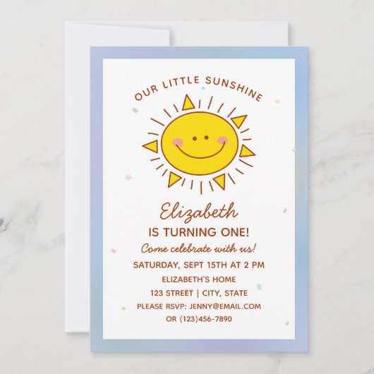 かわいいかわいいリトルサンシャインベビーファースト誕生日 招待状 (正面)