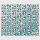 かわいいかわいいリトルシャーク&ヒトデ ラッピングペーパー (フラット)