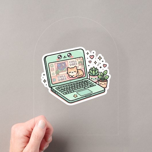 かわいいかわいいリラックスLapTopステッカー アクリル招待状 (インサイチュ (ポータブル))