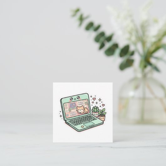 かわいいかわいいリラックスLapTopステッカー スクエア名刺 (スタンド正面)