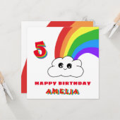 かわいいかわいいレインボークラウドキッズハッピーバースデー カード (正面/裏面インサイチュ)