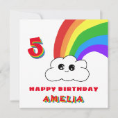 かわいいかわいいレインボークラウドキッズハッピーバースデー カード (正面)