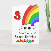 かわいいかわいいレインボークラウドキッズハッピーバースデー カード (正面)