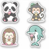 かわいいかわいい動物とアイスクリームを楽しむ シール (正面)