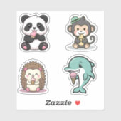 かわいいかわいい動物とアイスクリームを楽しむ シール (シート)