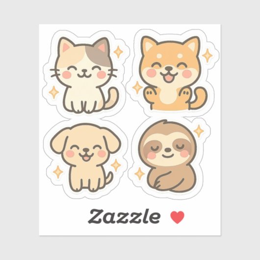 かわいいかわいい動物のステッカーセット | キャットドッグスロース シール (シート)