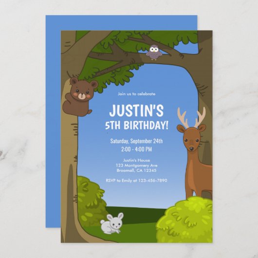 かわいいかわいい動物誕生日 招待状 (正面/裏面)