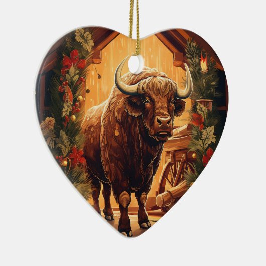 かわいいかわいい動物野生動物バイソンペットラバーギフト セラミックオーナメント (右)
