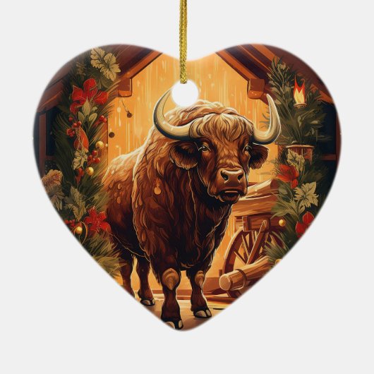 かわいいかわいい動物野生動物バイソンペットラバーギフト セラミックオーナメント (裏面)