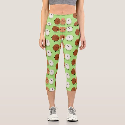 かわいいかわいい卵おもしろい漫画イラストレーション カプリレギンス (正面)