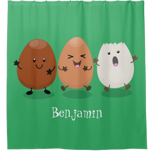 かわいいかわいい卵おもしろい漫画イラストレーション シャワーカーテン (正面)