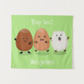 かわいいかわいい卵おもしろい漫画イラストレーション タペストリー (正面(横))