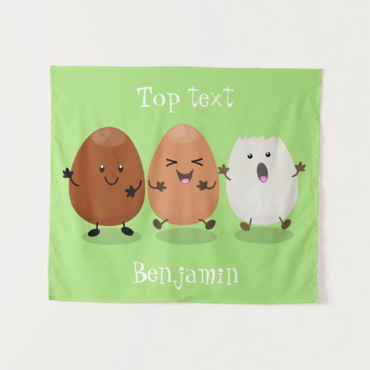 かわいいかわいい卵おもしろい漫画イラストレーション タペストリー (正面(横))